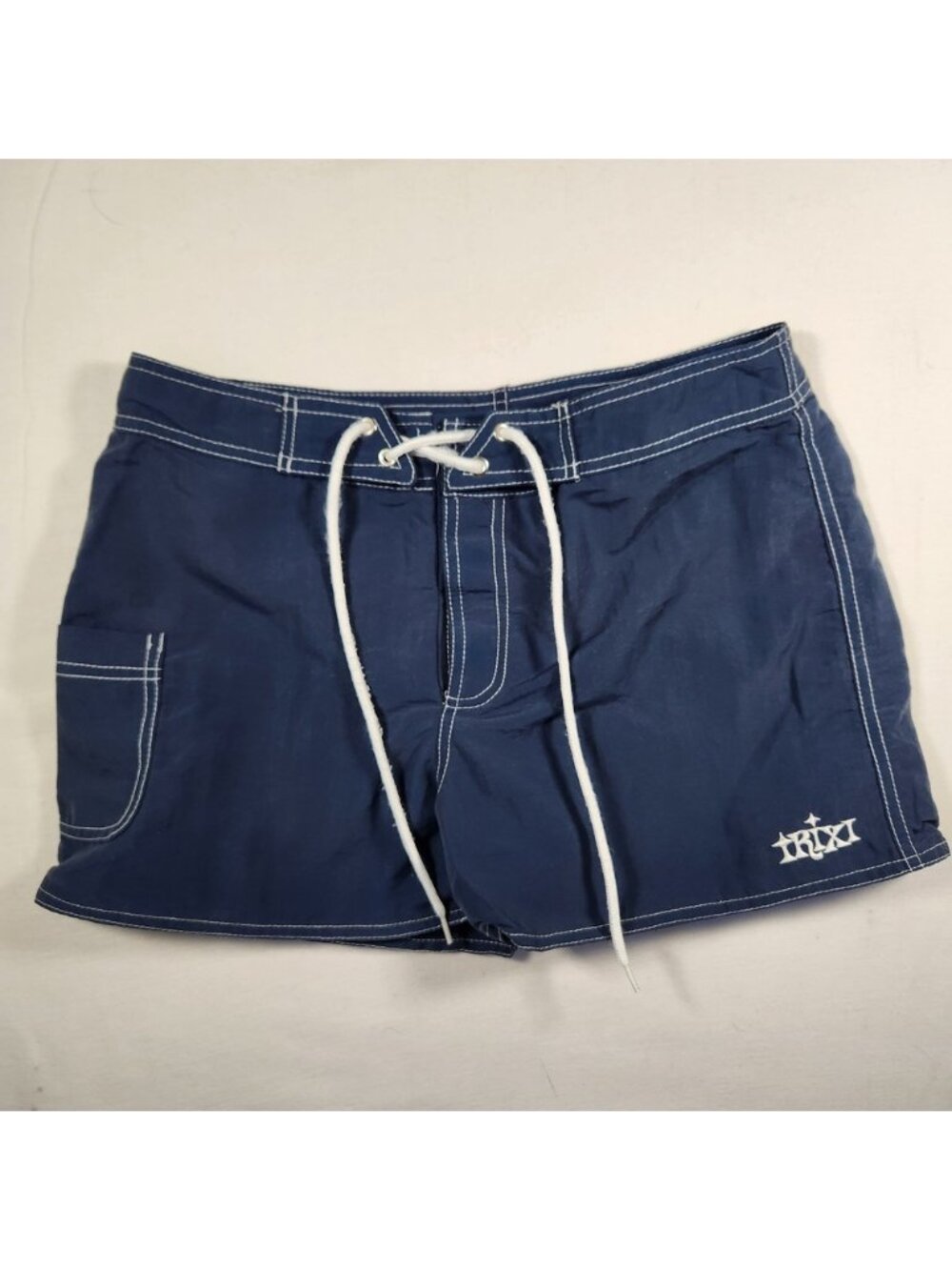 Trixi Womens Navy Blue Board Shorts Lace Up Swim Trunks Size 7 Made in Canada